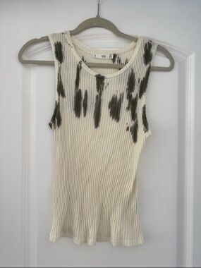 Mango Cream Ribbed Tank with Olive Tie-Dye Accents